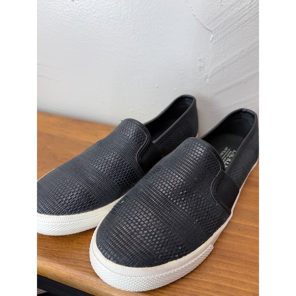 Lauren Ralph Lauren Navy Woven Metallic RLite Slip On Sneakers Gold Logo Shoes